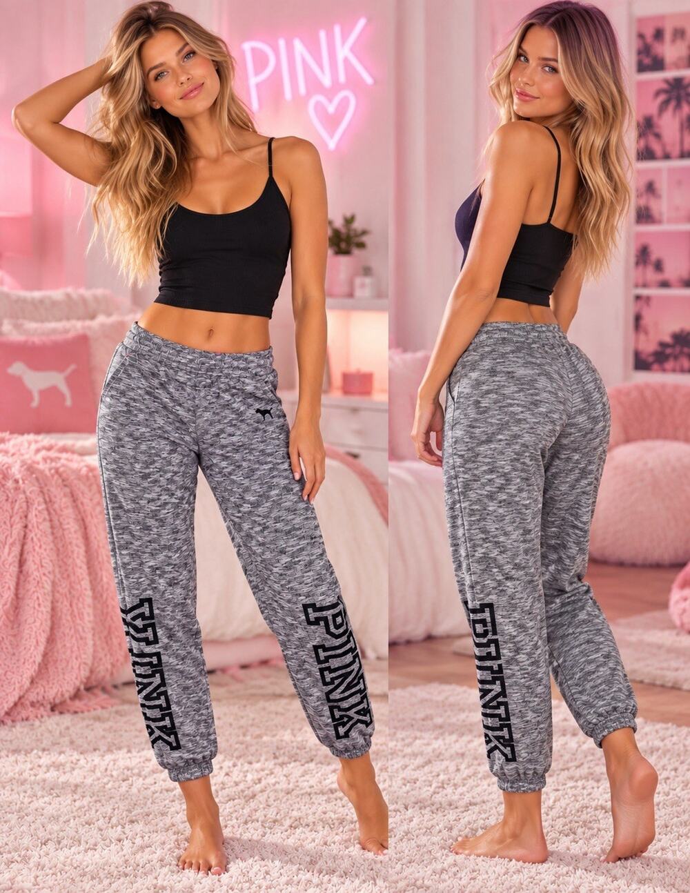 Y2K Victoria’s Secret PINK Dog Logo Jogger Crop Sweatpants Gray Cotton Size M